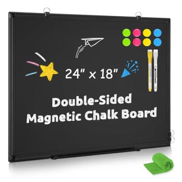 Imagem de Quadro negro magnético preto, 61 cm x 45 cm, quadro negro de dois lados, quadro negro magnético para parede, quadro de giz pequeno com moldura preta, casa, escola, escritório, cozinha