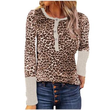 Imagem de Blusa feminina sexy com estampa de leopardo com costura de renda de ma