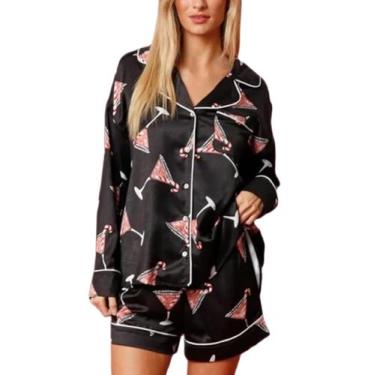 Imagem de Conjunto de shorts de pijama de Natal Aonoapll Women Ribbon Pink