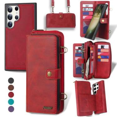 Imagem de Capa tipo carteira QIXIU para Samsung Galaxy S24 Ultra Red