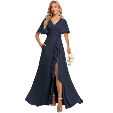 Imagem de Vestido de dama de honra Deamify com decote em V, chiffon franzido, li