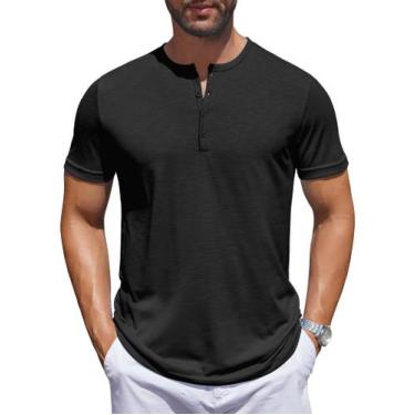 Imagem de Camisa Henley COOFANDY Slim Fit de manga curta para homens - preta