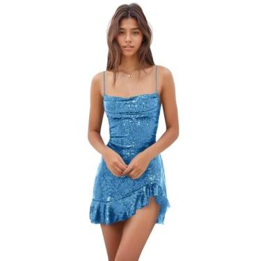 Imagem de Vestido de boas-vindas EEMEII, lantejoulas, sereia, babados, azul empo