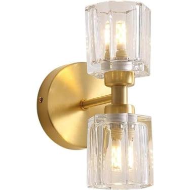 Imagem de Luminária de parede moderna simples para cima e para baixo, luminária de parede de vidro e cobre, arandelas de cristal em latão escovado, luminárias vintage douradas para banheiro, luminária