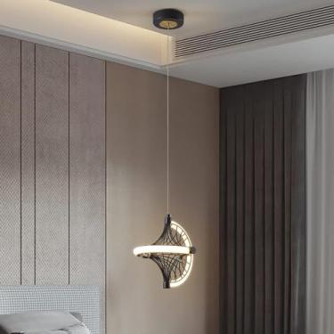 Imagem de Luminária pendente simples丨Lustre em forma de leque de ferro preto compatível com sala de jantar e quarto丨Lustres suspensos modernos de LED, decoração moderna