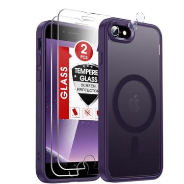 Imagem de LeYi Capa para iPhone SE Roxa 2022 (3ª Geração)/2020 (2ª) Capas para iPhone-8/7 [Protetor de Tela X2+ Capa de Câmera X2] i Phone SE3 SE2 Gen para MagSafe Capa Magnética iPhone 8/7 SE 3/2, Roxo Escuro