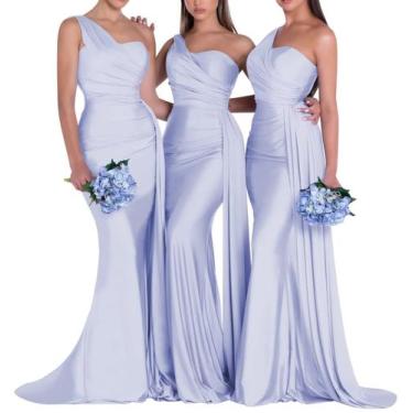 Imagem de Vestido de dama de honra Rjer One Shoulder Mermaid Lavanda Satin
