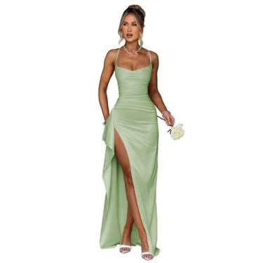 Imagem de Vestido de noite GDJDIFK Mermaid Satin Grass Green para mulheres