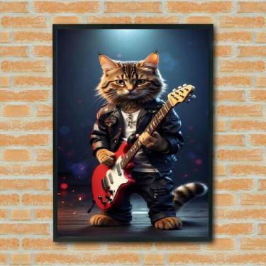 Imagem de Quadro Decorativo Gatinho Roqueiro Guitarra - 70X50Cm - Quadros On-Lin