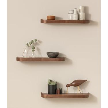 Imagem de Kazai. Prateleiras flutuantes para parede 'Toke' | Conjunto de 3 unidades pequenas de prateleira de madeira montadas | Decoração de parede moderna e armazenamento para sala de estar, banheiro, cozinha