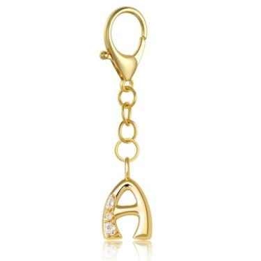 Imagem de QILMILY Chaveiro com letra dourada, bolsa com inicial, berloques, moda, cristal, chaveiros, bolsa fofa para mulheres, acessórios para chaves de carro, Dourado, standard