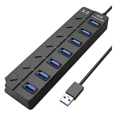 Imagem de Hub USB 3.0 Com 7 Portas, Cabo USB Integrado, Botão Liga e Desliga Individual, LED de Sinalização, Conexão de Alta Velocidade (5Gbps), Compatível Com PC, Notebook, TV, Console, Tablet e Video Game