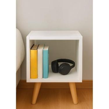 Imagem de Nichos para Mesa de Cabeceira 42x22,5cm - Criado Mudo Quadrado com Pés - Preto/Branco/Madeirado/Natural(branco)