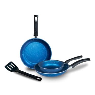 Imagem de Kit Frigideira, Conjunto de Frigideira 3 Peças Antiaderente Teflon, Limpeza Fácil E Alimentos Que Deslizam sem Esforço(Azul)