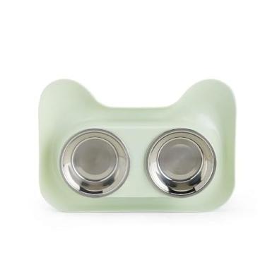 Imagem de Comedouro Pet Cão e Gato Potes Inox Tigela Dupla(verde)