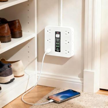 Imagem de Regleta de Tomadas Elétrica | Gestão de Energia Elétrica | Extensão de Tomadas com Proteção contra Surtos,para Parede Mesa Cozinha Sala de Estar Eletrodomésticos Telemóvel Frigorífico