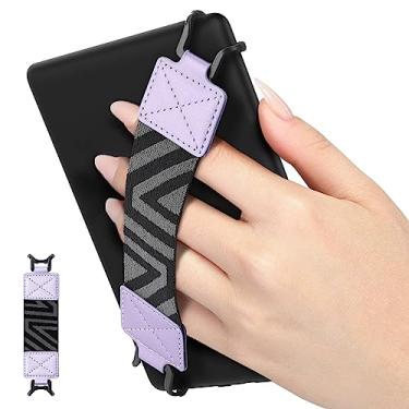 Imagem de Alça de mão macia para eReaders e tablets de 15 a 20 cm, compatível com Kindle/Kobo/Voyaga/E-Book Tablet, preta, alça de mão versátil de alta elasticidade, suporte de dedo leve, roxo claro