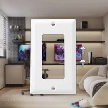 Imagem de Placa de parede com 10 peças, interruptor de luz decorativa ou placa de tomada de receptáculo, tamanho 1 - faixa 12 cm x 7 cm, termoplástico de policarbonato, branco