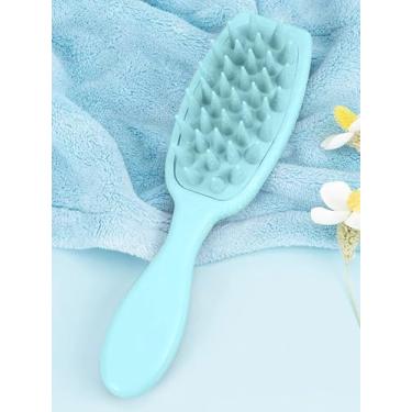 Imagem de Pente de cabelo para couro cabeludo, esfregão de cabelo de silicone com cabo longo, pincel de xampu de cabo longo para uso doméstico, azul