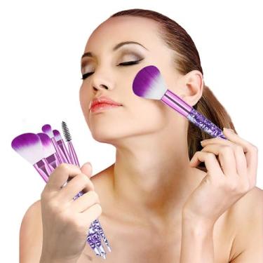 Imagem de Conjunto de pincéis de maquiagem com alça de cristal para mistura de sombra, delineador e ferramentas de beleza facial, 1 conjunto de cebolinha rosa roxo