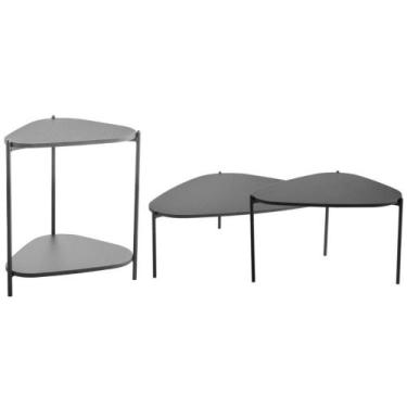 Imagem de Kit 02 Mesas De Centro E 01 Mesa Lateral Pés Metálicos Adek A03 Nero P