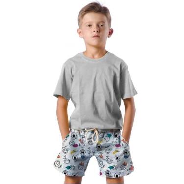 Imagem de Shorts Infantil Bermuda Calção Praia Verão Emoji Cartoon White Art Hap