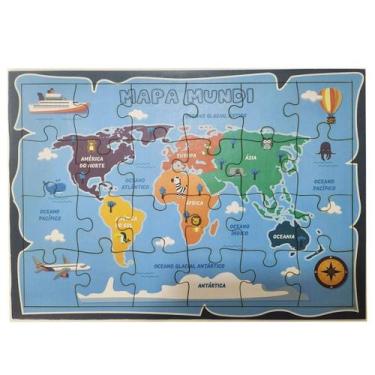 Imagem de Quebra-Cabeça Madeira Mapa Mundi Brinquedo Educativo - Tralalá