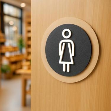 Imagem de Placas Decorativas de Sinalização Banheiro Redondo em MDF e em Relevo 3D(Placa Feminina)