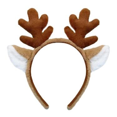 Imagem de ZOONAI Reindeer Antlers Ears Headband, Cute Animal Ear Headbands Fluffy Deer Hairband Halloween Christmas Party Headwear (Brown)