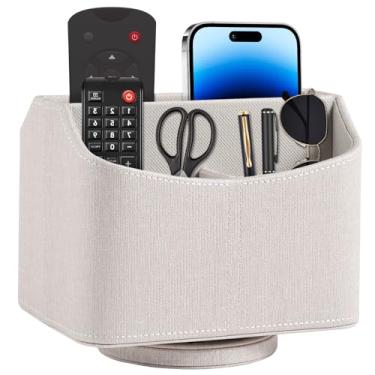 Imagem de RHCSZ Suporte de controle remoto de couro giratório de 360 graus, organizador/suporte giratório de mesa para controles remotos de TV, caneta, calculadora, reprodutor de mídia, DVD, material de