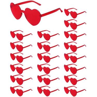 Imagem de ayigu Óculos de sol em forma de coração para mulheres moderno óculos de sol de coração sem aro óculos transparentes coloridos brindes de festa rave (pacote com 20) vermelho)