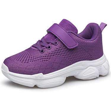 Imagem de MURDESOT Sapatos infantis para meninos e meninas atléticos corrida esportes cinta tênis para bebês/crianças pequenas/crianças grandes, Roxa, 11 Little Kid