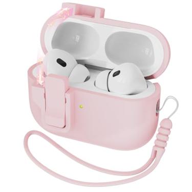Imagem de RFUNGUANGO Capa protetora para AirPods Pro, compatível com Apple AirPod Pro 2ª/1ª geração, nova capa protetora pop-up automática de silicone líquido, rosa