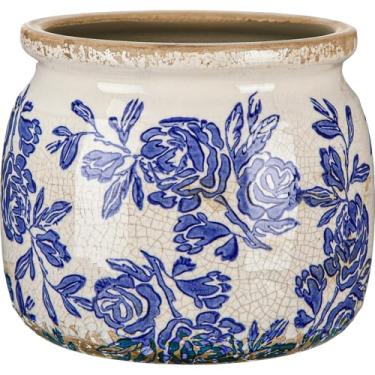 Imagem de Ninehaoou Vaso vintage grande para plantas de cerâmica azul bege rosa rachado vaso de rolagem vaso de flores vaso de flores plantas internas decoração de casa fazenda presentes decorativos antigos