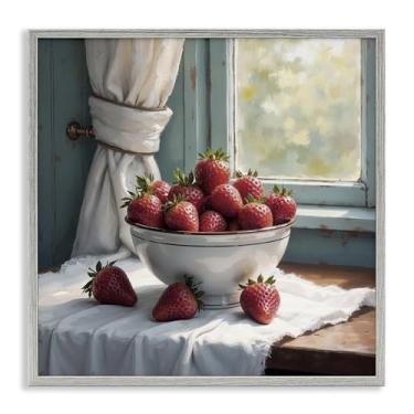 Imagem de Stupell Industries Colheita de morango na janela arte giclée emoldurada branca, design por Lettered and Lined, 61 x 61 cm
