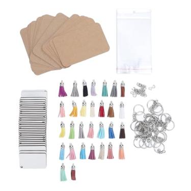 Imagem de Kit de chaveiros de sublimação de 180 unidades com mdf de dupla face, anéis, borlas, cartões, sacos de papéis