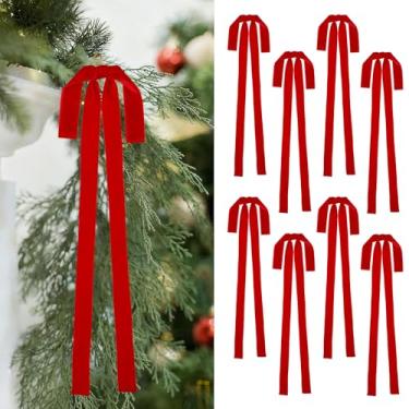 Imagem de GJQ 8 peças de laços de Natal de veludo, 23,6 x 15,7 polegadas laços de veludo de Natal, enfeites grandes vintage de veludo pré amarrado para decoração interna de Natal, escadas, grinaldas, lareiras