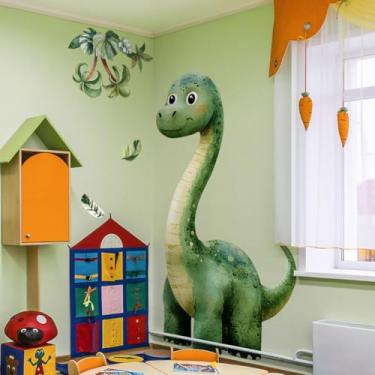 Imagem de Adesivos de parede de dinossauros grandes 3D, decalques de parede de palmeira de dinossauro boêmio, decalques de arte de dinossauro, decoração de parede de dinossauro, berçário, meninos, quarto, sala