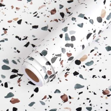 Imagem de LACHEERY Papel de Contato Terrazzo 30 x 406 cm Papel de Parede Descasque e Cole Papel de Parede Terrazzo Azul Branco Granito Balcão Papel de Contato Impermeável para Bancadas Cobertura de Vinil Fosco