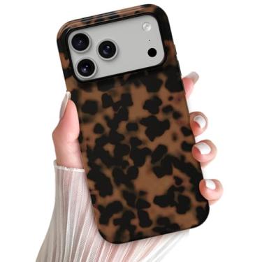 Imagem de Skyseaco Capa para celular compatível com iPhone 17 Pro, estampa marrom âmbar chique, capa de tartaruga de leopardo, TPU macio à prova de choque e capa protetora traseira rígida, concha de tartaruga
