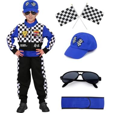 Imagem de Latocos Fantasia infantil de motorista de carro de corrida para meninos e meninas, macacão com boné de carro, óculos de sol, fantasia infantil para o Dia das Bruxas