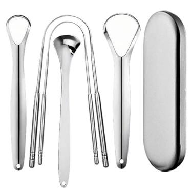 Imagem de SHIXIONG Pacote com 5 Raspador de Lingua, Limpador de lingua inox de qualidade alimentar, com armazenamento, adequados para adultos e crianças