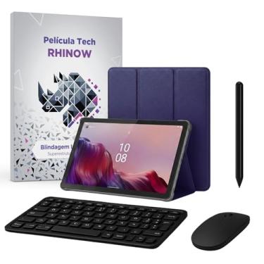 Imagem de Kit Capa Preta Slim para Lenovo Tab M9 + Película de vidro + Caneta Precision + Teclado + Mouse Bluetooth (Azul Escuro)