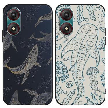 Imagem de Zrutru Pacote com 2 capas de telefone estéticas de verão para Zte Blade A34 16,8 cm, desenho animado bonito tubarão baleia oceano recifes de coral capas padrão água-viva para meninas e mulheres, capa