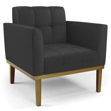 Imagem de Poltrona Decorativa Base Madeira Castanho Ana Sintético Preto - Ibiza