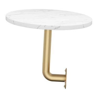 Imagem de IEUDNS Mesa lateral redonda de parede com base de ferro, estilo nórdico moderno, com bandeja flutuante para bebidas, ideal para dormitórios, varandas e, 35cmx45cm