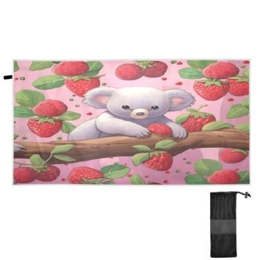 Imagem de ATTX Toalha de praia pequena Koala Morangos 76 x 152 cm - Cobertor leve de microfibra resistente à areia de secagem rápida para piscina, ioga, academia e viagens | Esportes de banho de natação
