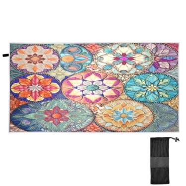 Imagem de ATTX Toalha de praia de azulejo têxtil oriental colorida 76 x 152 cm - Cobertor de microfibra leve de secagem rápida e resistente à areia para piscina, ioga, academia e viagens | Esportes de banho de