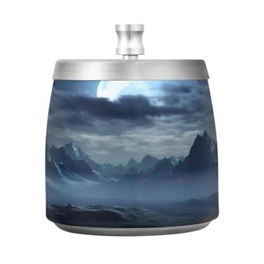 Imagem de SEHANY Cinzeiro Majestic Mountain Peak com tampa para cigarros, à prova de vento, sem fumaça, aço inoxidável, cinzeiros para uso interno e externo, grande, inodoro, para fumantes, decoração de