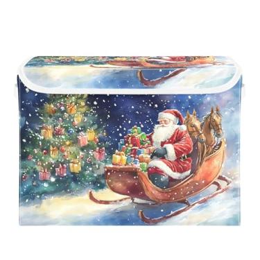 Imagem de SEHANY Cestas de armazenamento de Papai Noel de Natal com tampas, organizador de caixas de armazenamento de tecido para armário de roupas, cobertor de escritório, berçário, 42 x 32 x 30 cm